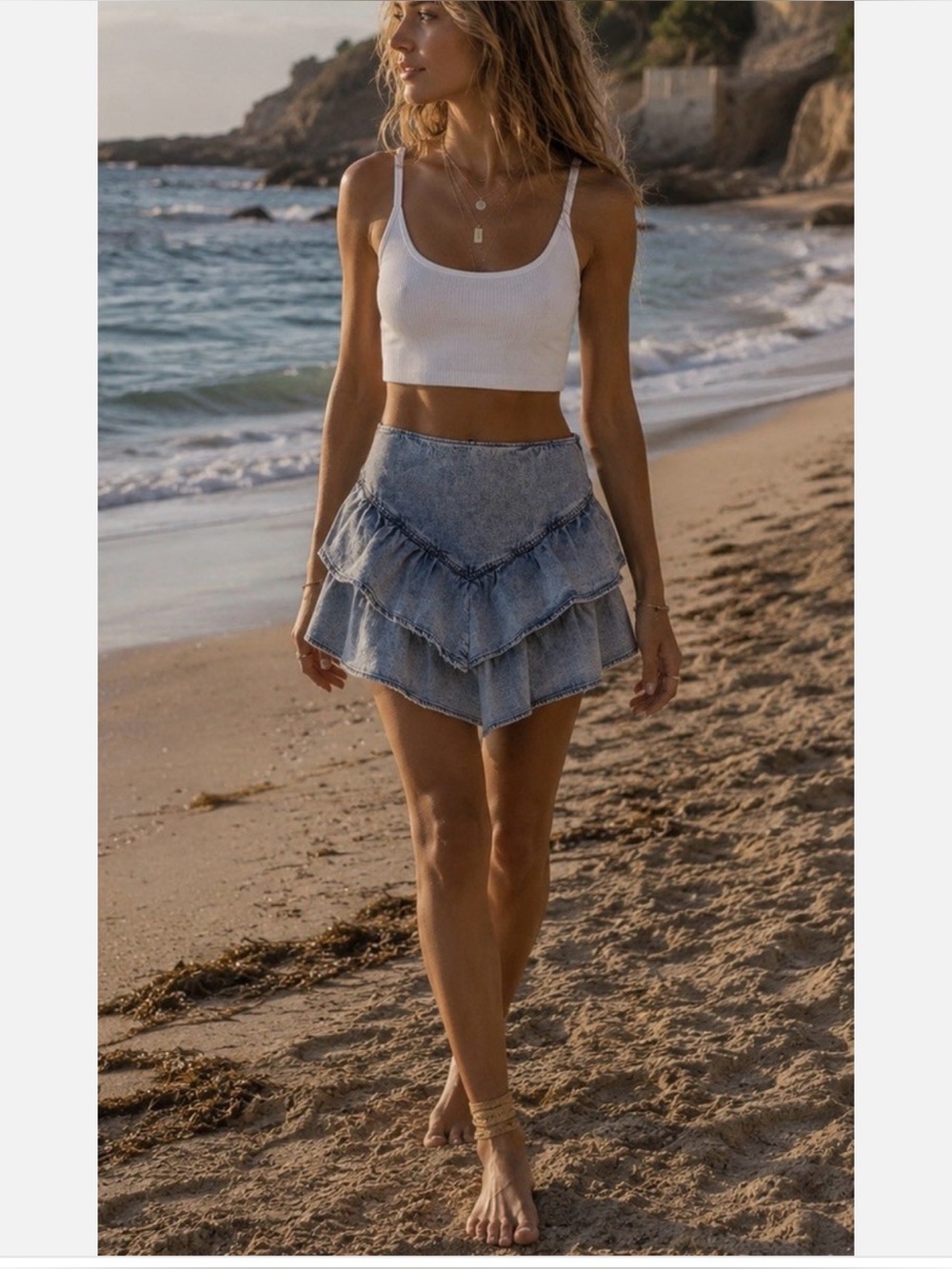 TGLA Denim Ruffle Skirt Sz XL Western Trendy Cottagecore